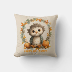 Coussin Cute Owl Citrouille Halloween design heureux