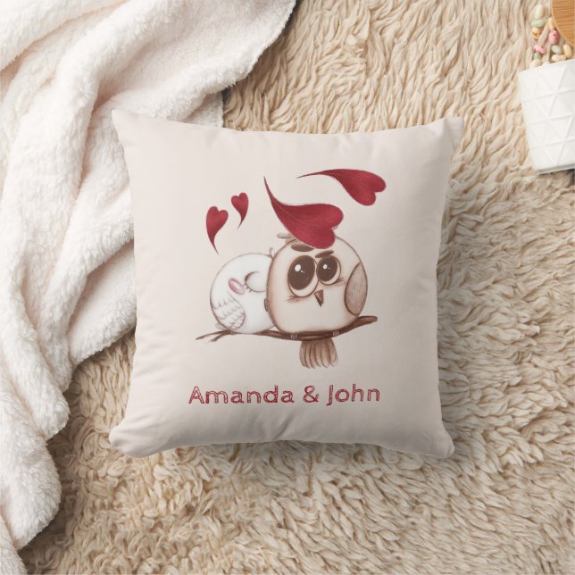 Coussin Cute Owls Couple Names Personnalisé (Couverture)