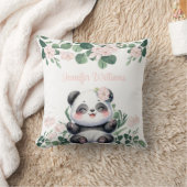 Coussin Cute Panda Girl Verdure Fleur rose Floral (Couverture)