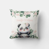 Coussin Cute Panda Girl Verdure Fleur rose Floral (Recto)