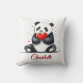 Coussin Cute Panda Holding Heart avec nom personnalisable (Recto)