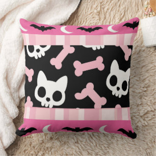 Coussin Cute Pastel Goth Halloween Chat et chauve-souris