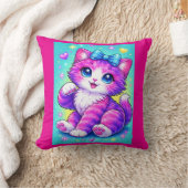 Coussin Cute Pastel Kitten Pillow Design with Bow and Spar (Couverture)