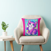 Coussin Cute Pastel Kitten Pillow Design with Bow and Spar (Chaise)
