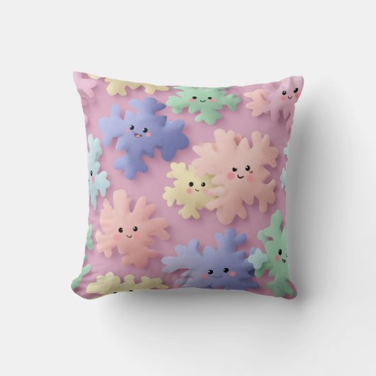 Coussin Cute Pastel Snowflake Smiles Throw Pillow (Recto)
