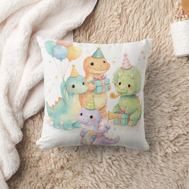 Coussin Cute Pastel Watercolor Dinosaurs Birthday (Couverture)