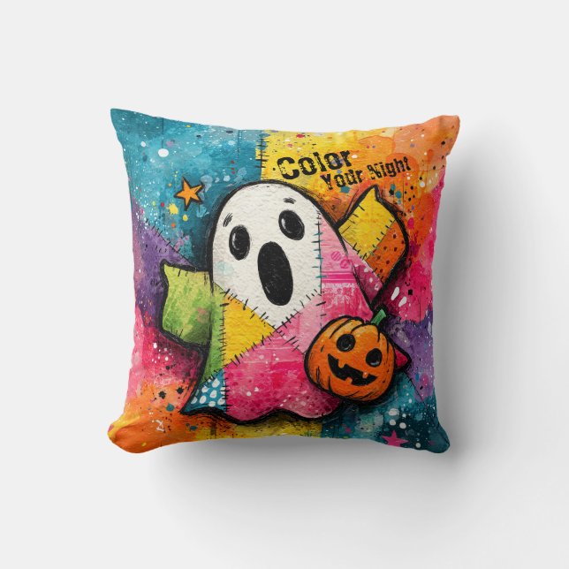 Coussin Cute Patchwork Ghost Colorful Splatter Art (Recto)