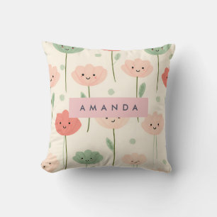 Coussin Cute personnalisée Kawaii Pastel Fleur souriante
