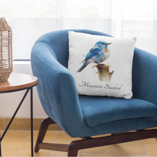 Coussin Cute Petite Montagne Bluebird Aquarelle, personnal (Créateur téléchargé)