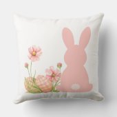 Coussin Cute Pink Easter Bunny with Spring Flowers  (Verso)