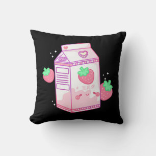 Coussin Cute Pink Strawberry Milk Japanese Kawaii Retro s