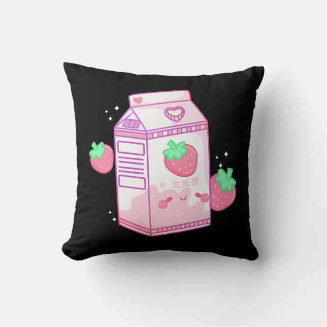 Coussin Cute Pink Strawberry Milk Japanese Kawaii Retro s  (Recto)