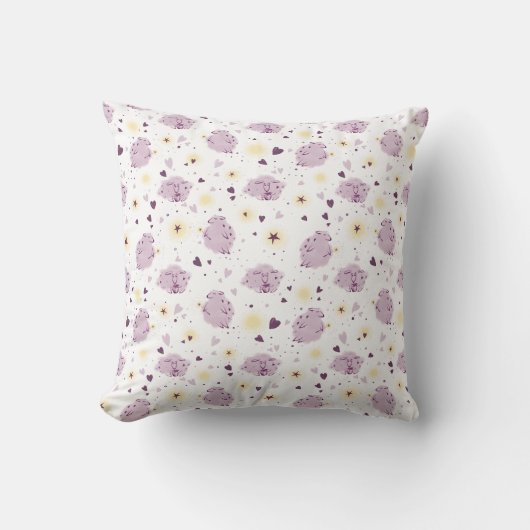 Coussin Cute Purple Sheep Kawaii Pattern Throw Pillow (Recto)