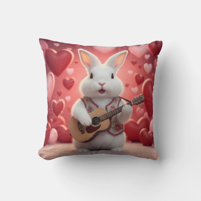 Coussin Cute Rabbit Playing Guitar For Love (Recto)