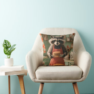Coussin Cute Raccoon Chef dans cuisine rétro à servir Panc