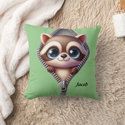 Coussin Cute Raccoon Green Kids (Couverture)