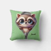 Coussin Cute Raccoon Green Kids (Recto)