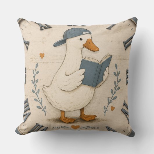 Coussin Cute Reading Duck Book Lover Whimsical Nursery  (Recto)
