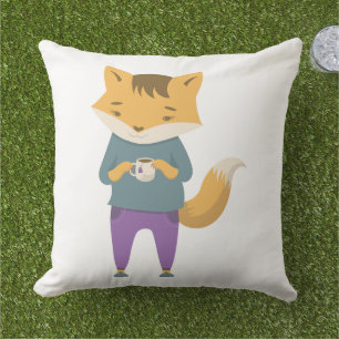 Coussin Cute renard avec tasse de thé