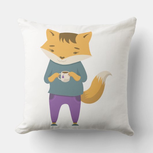 Coussin Cute renard avec tasse de thé (Recto)