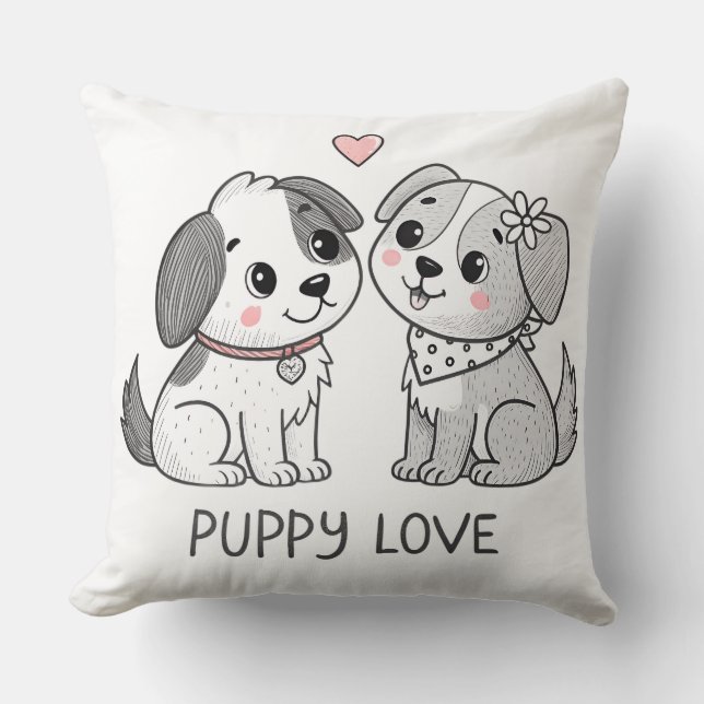 Coussin Cute Romantic Puppy Love Valentine (Recto)