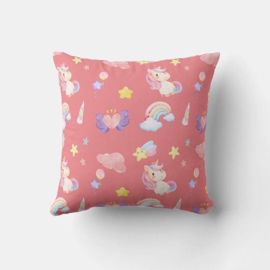 Coussin Cute rose douce licorne arc-en-ciel Motif (Verso)