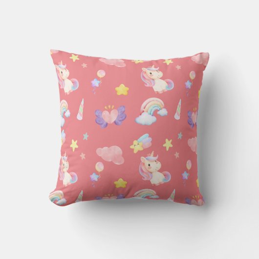 Coussin Cute rose douce licorne arc-en-ciel Motif (Recto)