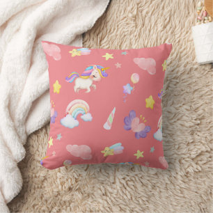 Coussin Cute rose douce licorne arc-en-ciel Motif de ballo