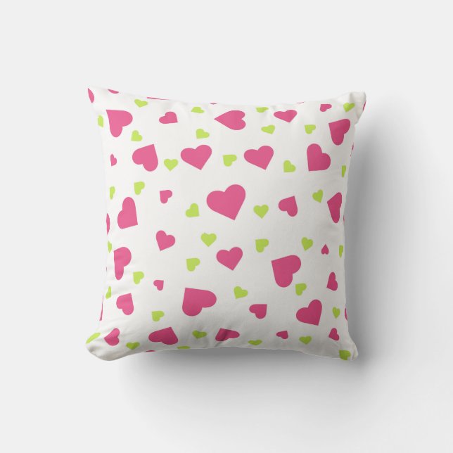 Coussin Cute rose et vert Tumbling Hearts Motif (Recto)