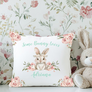 Coussin Cute Rose Floral Bunny Baby Girl Nursery