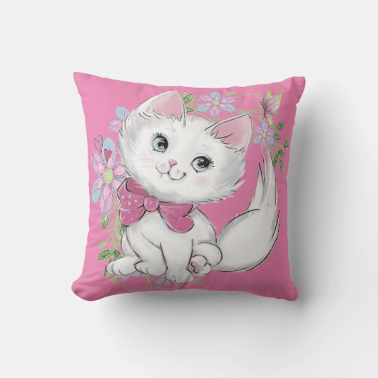Coussin Cute rose Kitten et Fleurs filles (Recto)