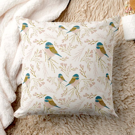 Coussin Cute Rose Or Chickadee Oiseau Floral Coeurs Imprim