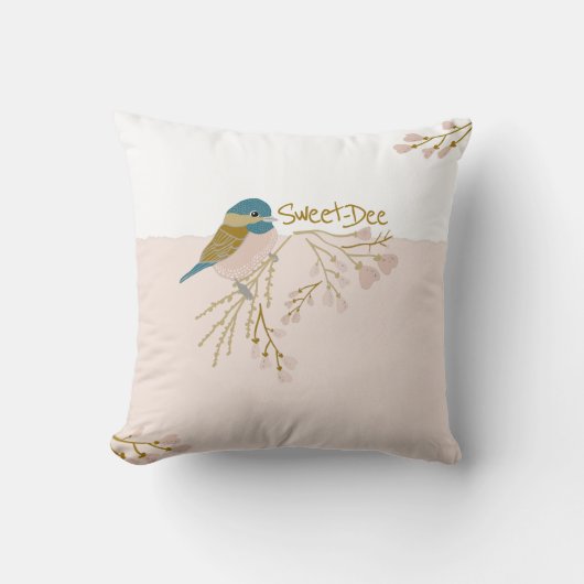 Coussin Cute Rose Or Chickadee Oiseau Floral Coeurs Imprim (Recto)