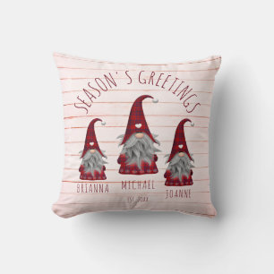 Coussin Cute Rustique Faux Bois Gnomes de Noël Famille Thr
