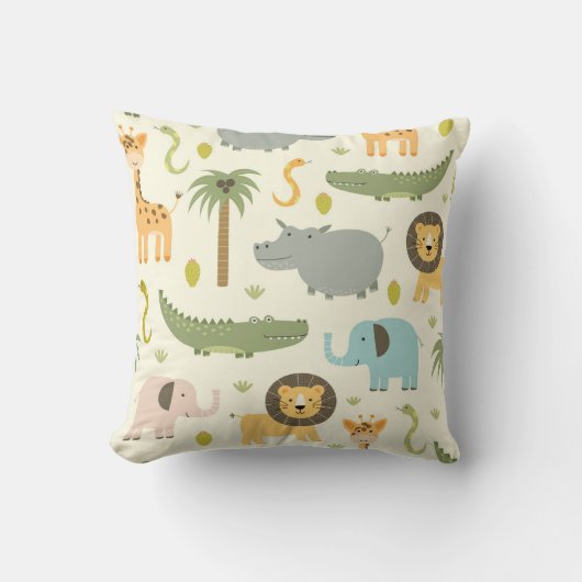 Coussin Cute Safari Jungle Animaux Végétation Jeter Oreill (Recto)