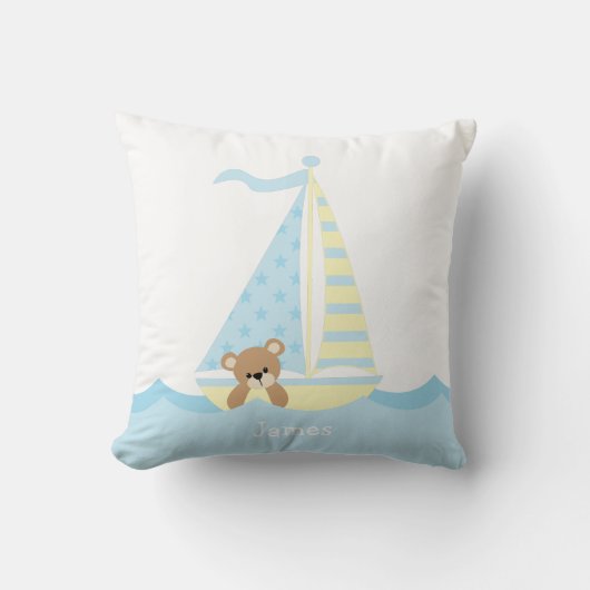Coussin Cute Sailboat Bear Nurseralized personnalisée (Recto)