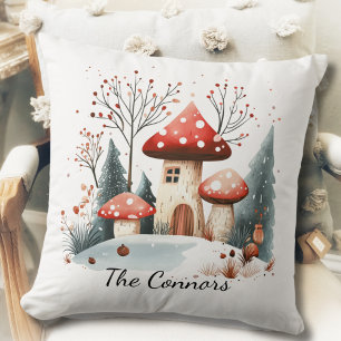 Coussin Cute saisonnière Bois de l'hiver Champignons Famil