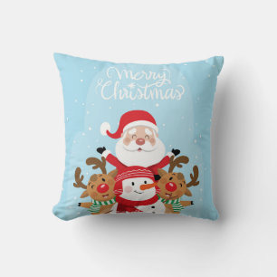 Coussin Cute Santa Claus, deer and snowman