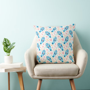 Coussin Cute Seal Coeurs Blue Valentine Répéter le Motif