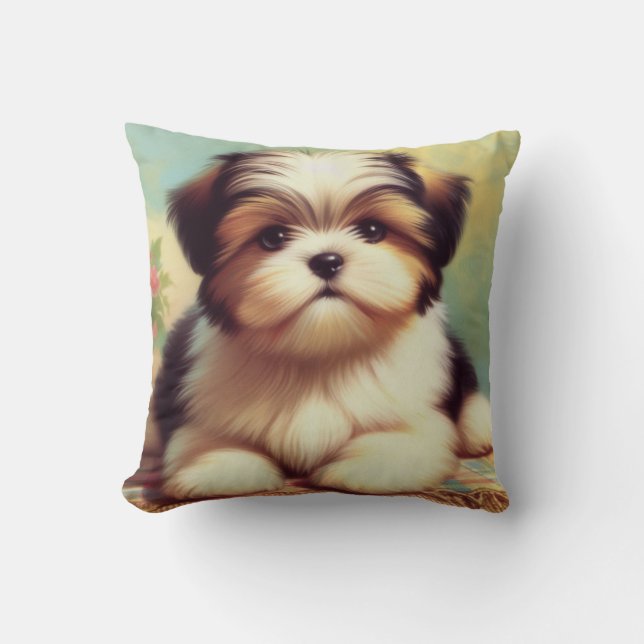 Coussin Cute Shih-Tzu Peinture de chiot (Recto)