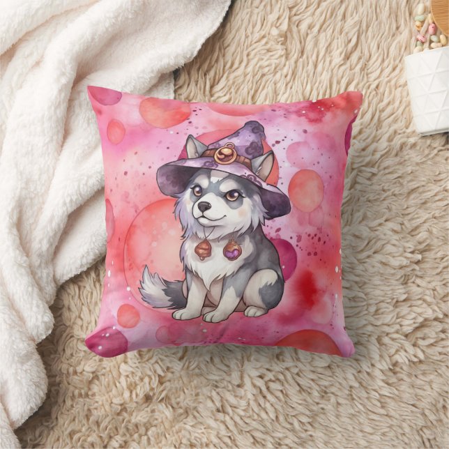 Coussin Cute Siberian Husky Chien en Casquette sorcier (Couverture)