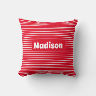 Coussin Cute Simple Stripes Rouge et Blanc Nom de Noël
