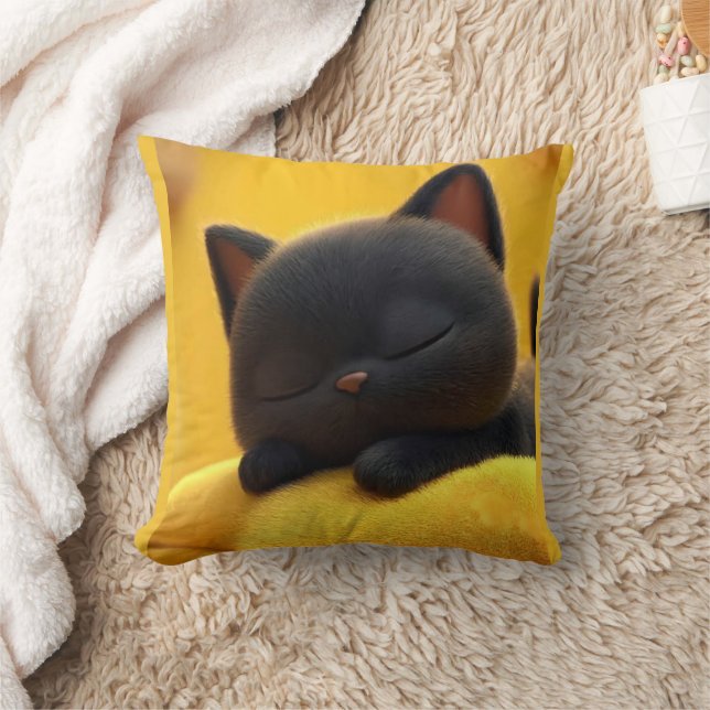 Coussin Cute Sleeping Black Cat Pillow Cozy Pet Lover Gift (Couverture)