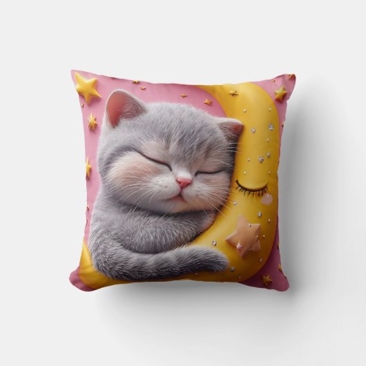 Coussin Cute Sleeping Cat on Moon Nursery (Recto)