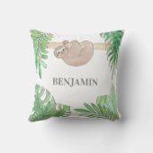 Coussin Cute Sloth Baby Jungle Feuille Aquarelle Nom (Verso)