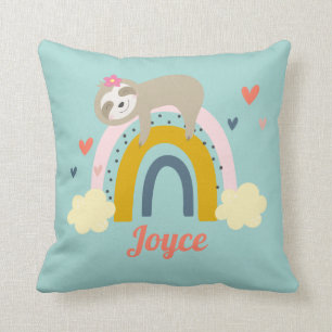 Coussin Cute Sloth Rainbow Pink Turquoise Personnaliser le