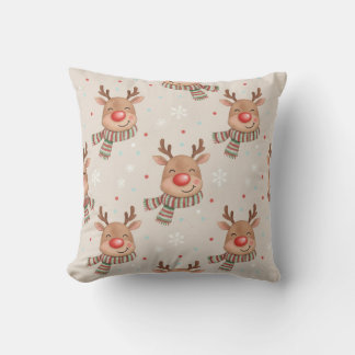 Coussin Cute Smiling Reindeer Christmas Throw Pillow