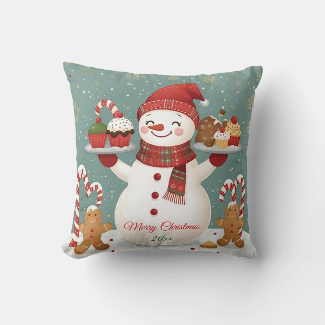 Coussin Cute Snowman Baker Jeu d'oreiller de Noël (Recto)