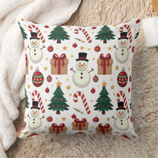 Coussin Cute Snowman & Candy Cane Christmas Throw Pillow 