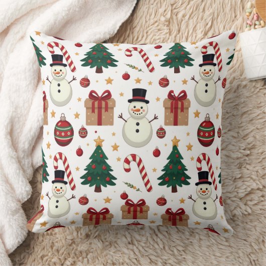 Coussin Cute Snowman & Candy Cane Christmas Throw Pillow  (Couverture)